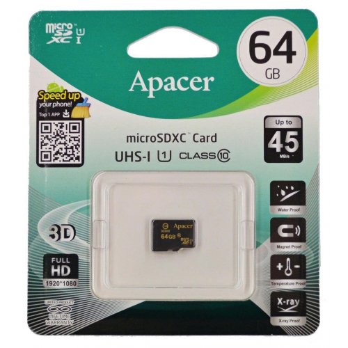 Купить Карта памяти Apacer microSDXC 64GB class 10 UHS-1 (без адаптера) (AP64GMCSX10U1-RA) - цена в Харькове, Киеве, Днепре, Одессе
в интернет-магазине Telemart фото