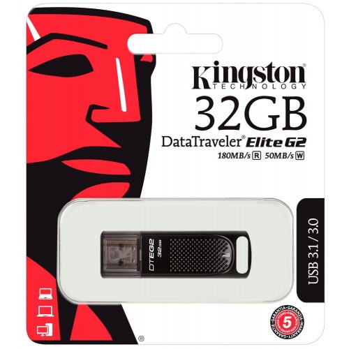 Купить Накопитель Kingston DataTravel Elite G2 32GB USB 3.1 Metal Black (DTEG2/32GB) - цена в Харькове, Киеве, Днепре, Одессе
в интернет-магазине Telemart фото