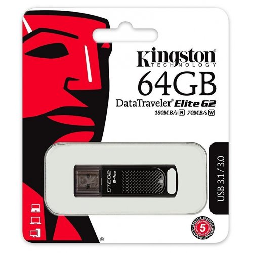 Купить Накопитель Kingston DataTravel Elite G2 64GB USB 3.1 Metal Black (DTEG2/64GB) - цена в Харькове, Киеве, Днепре, Одессе
в интернет-магазине Telemart фото