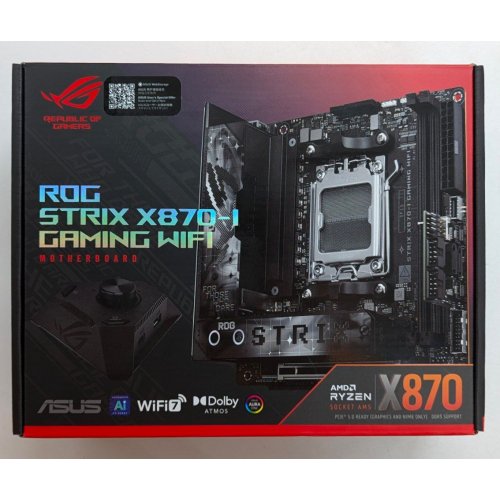 Материнська плата Asus ROG STRIX X870-I GAMING WIFI (sAM5, AMD X870) (Відновлено продавцем, 716907) купити з перевіркою сумісності: огляд, характеристики, ціна у Києві, Львові, Вінниці, Хмельницькому, Івано-Франківську, Україні | інтернет-магазин TELEMART.UA фото