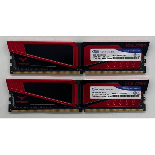 Купить Озу Team DDR4 8GB (2x4GB) 2666Mhz T-Force Vulcan Red (TLRED48G2666HC15BDC01) (Восстановлено продавцом, 718949) с проверкой совместимости: обзор, характеристики, цена в Киеве, Днепре, Одессе, Харькове, Украине | интернет-магазин TELEMART.UA фото