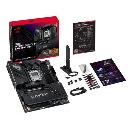 Купить Материнская плата Asus ROG STRIX B850-F GAMING WIFI (sAM5, AMD B850) с проверкой совместимости: обзор, характеристики, цена в Киеве, Днепре, Одессе, Харькове, Украине | интернет-магазин TELEMART.UA фото