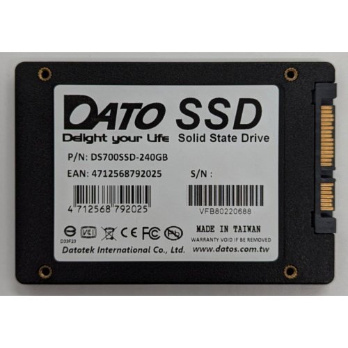 Ssd-диск Dato DS700 240GB 2.5" (DS700SSD-240GB) (Відновлено продавцем, 720230) купити з перевіркою сумісності: огляд, характеристики, ціна у Києві, Львові, Вінниці, Хмельницькому, Івано-Франківську, Україні | інтернет-магазин TELEMART.UA фото