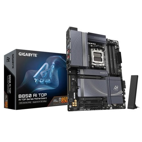 Купить Материнская плата Gigabyte B850 AI TOP (sAM5, AMD B850) с проверкой совместимости: обзор, характеристики, цена в Киеве, Днепре, Одессе, Харькове, Украине | интернет-магазин TELEMART.UA фото