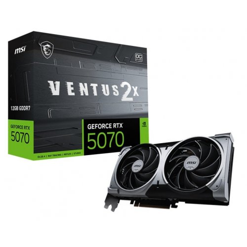 Купить Видеокарта MSI GeForce RTX 5070 VENTUS 2X OC 12288MB (RTX 5070 12G VENTUS 2X OC) с проверкой совместимости: обзор, характеристики, цена в Киеве, Днепре, Одессе, Харькове, Украине | интернет-магазин TELEMART.UA фото
