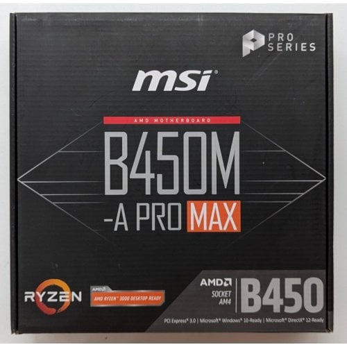 Материнська плата MSI B450M-A PRO MAX (sAM4, AMD B450) (Відновлено продавцем, 721266) купити з перевіркою сумісності: огляд, характеристики, ціна у Києві, Львові, Вінниці, Хмельницькому, Івано-Франківську, Україні | інтернет-магазин TELEMART.UA фото