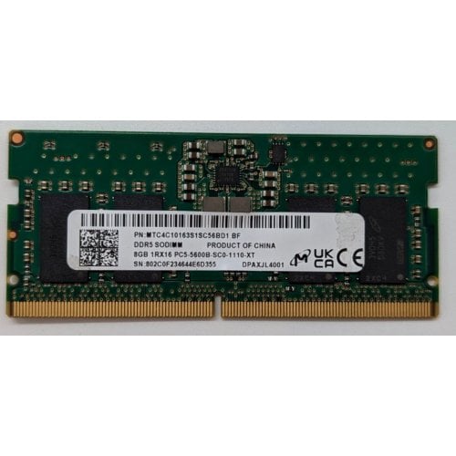 Купить Озу Micron SODIMM DDR5 8GB 5600MHz (MTC4C10163S1SC56BD1 BF) (Восстановлено продавцом, 721997) с проверкой совместимости: обзор, характеристики, цена в Киеве, Днепре, Одессе, Харькове, Украине | интернет-магазин TELEMART.UA фото