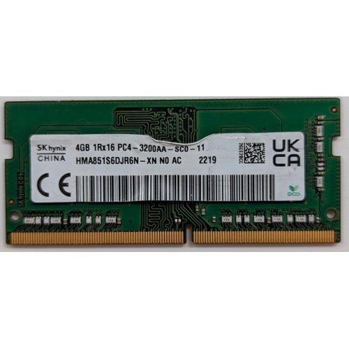 Hynix SODIMM DDR4 4GB 3200Mhz (HMA851S6DJR6N-XN) (Відновлено продавцем, 722350) купити з перевіркою сумісності: огляд, характеристики, ціна у Києві, Львові, Вінниці, Хмельницькому, Івано-Франківську, Україні | інтернет-магазин TELEMART.UA фото