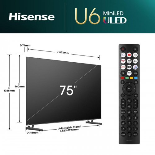 Купити Телевізор Hisense 75" 75U6NQ Black - ціна в Києві, Львові, Вінниці, Хмельницькому, Франківську, Україні | інтернет-магазин TELEMART.UA фото