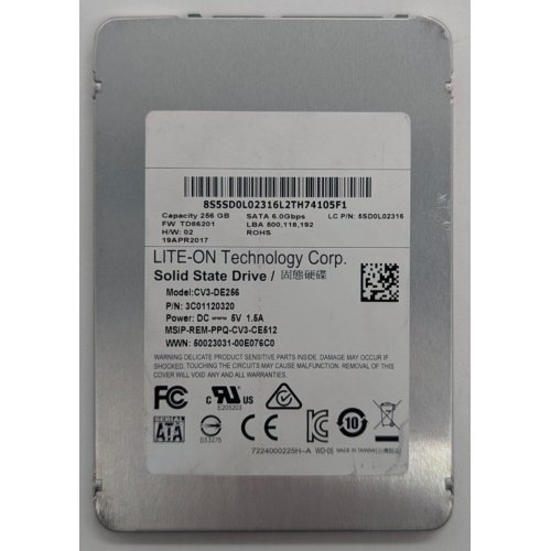 Ssd-диск Lite-On 256GB 2.5" (CV3-DE256) (Відновлено продавцем, 724077) купити з перевіркою сумісності: огляд, характеристики, ціна у Києві, Львові, Вінниці, Хмельницькому, Івано-Франківську, Україні | інтернет-магазин TELEMART.UA фото