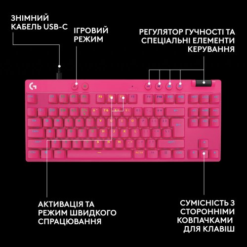 Купити Клавіатура Logitech G Pro X TKL Rapid Magnetic Linear (920-013253) Magenta - ціна в Києві, Львові, Вінниці, Хмельницькому, Франківську, Україні | інтернет-магазин TELEMART.UA фото