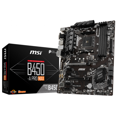 Материнська плата MSI B450-A PRO MAX (sAM4, AMD B450) (Відновлено продавцем, 725042) купити з перевіркою сумісності: огляд, характеристики, ціна у Києві, Львові, Вінниці, Хмельницькому, Івано-Франківську, Україні | інтернет-магазин TELEMART.UA фото