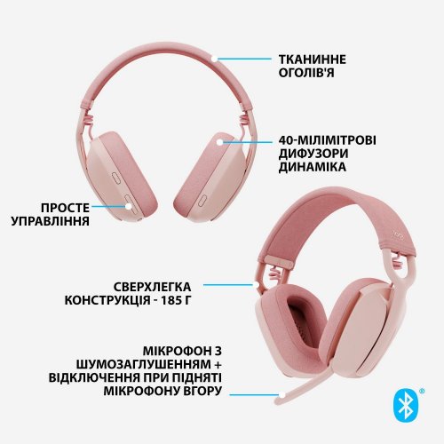 Купить Уценка наушники Logitech Zone Vibe 100 (981-001224) Rose (вскрита пакування, 725350) - цена в Харькове, Киеве, Днепре, Одессе
в интернет-магазине Telemart фото