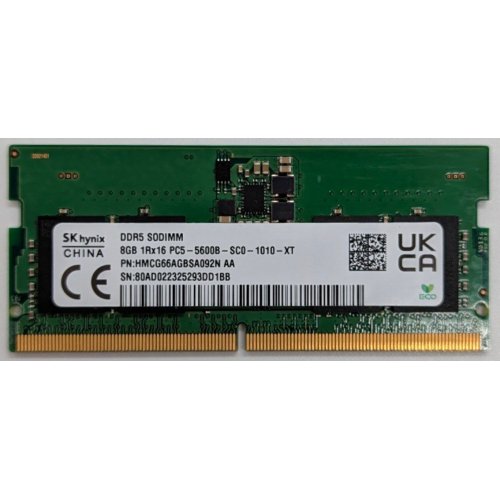 Hynix 8 GB SO-DIMM DDR5 5600 MHz (HMCG66AGBSA092N) (Відновлено продавцем, 725410) купити з перевіркою сумісності: огляд, характеристики, ціна у Києві, Львові, Вінниці, Хмельницькому, Івано-Франківську, Україні | інтернет-магазин TELEMART.UA фото