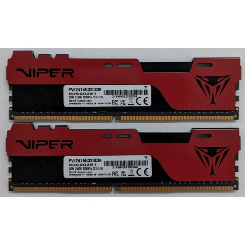 Купить Озу Patriot DDR4 16GB (2x8GB) 3200Mhz Viper Elite II (PVE2416G320C8K) (Восстановлено продавцом, 726900) с проверкой совместимости: обзор, характеристики, цена в Киеве, Днепре, Одессе, Харькове, Украине | интернет-магазин TELEMART.UA фото