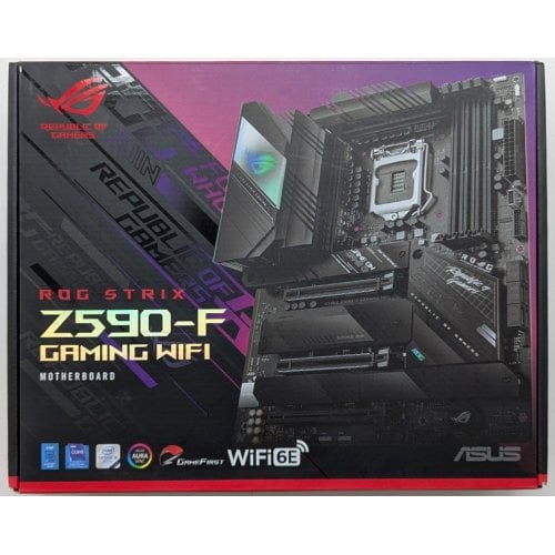 Материнська плата Asus ROG STRIX Z590-F GAMING (WI-FI) (s1200, Intel Z590) (Відновлено продавцем, 727177) купити з перевіркою сумісності: огляд, характеристики, ціна у Києві, Львові, Вінниці, Хмельницькому, Івано-Франківську, Україні | інтернет-магазин TELEMART.UA фото