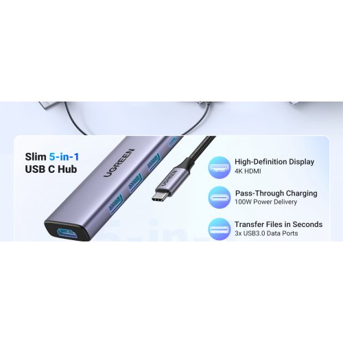 Купити USB-хаб Ugreen CM511 USB Type-C 5 in 1 (15596) Space Gray - ціна в Києві, Львові, Вінниці, Хмельницькому, Франківську, Україні | інтернет-магазин TELEMART.UA фото