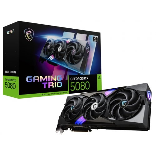 Купить Видеокарта MSI GeForce RTX 5080 GAMING TRIO 16384MB (RTX 5080 16G GAMING TRIO) с проверкой совместимости: обзор, характеристики, цена в Киеве, Днепре, Одессе, Харькове, Украине | интернет-магазин TELEMART.UA фото