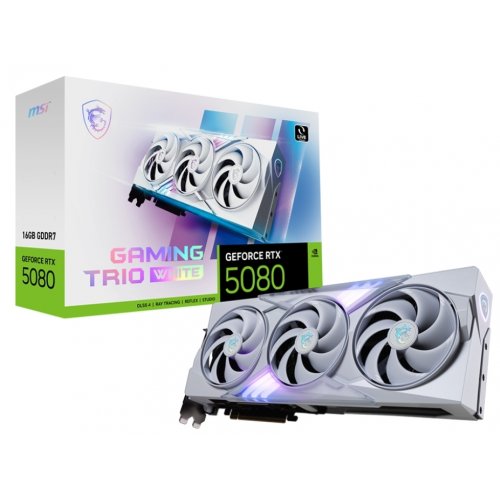 Відеокарта MSI GeForce RTX 5080 GAMING TRIO WHITE 16384MB (RTX 5080 16G GAMING TRIO WHITE) купити з перевіркою сумісності: огляд, характеристики, ціна у Києві, Львові, Вінниці, Хмельницькому, Івано-Франківську, Україні | інтернет-магазин TELEMART.UA фото