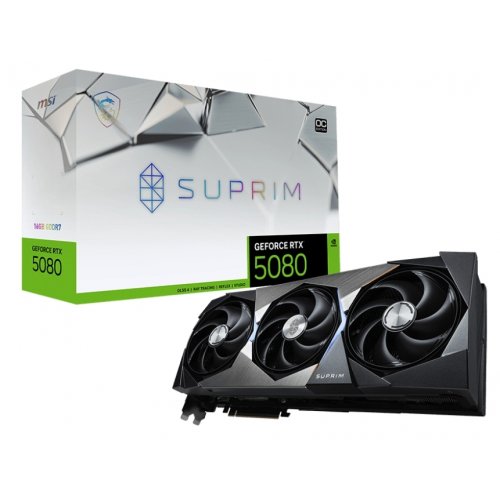 Відеокарта MSI GeForce RTX 5080 SUPRIM OC 16384MB (RTX 5080 16G SUPRIM OC) купити з перевіркою сумісності: огляд, характеристики, ціна у Києві, Львові, Вінниці, Хмельницькому, Івано-Франківську, Україні | інтернет-магазин TELEMART.UA фото