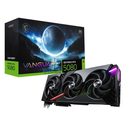 Відеокарта MSI GeForce RTX 5080 VANGUARD OC 16384MB (RTX 5080 16G VANGUARD OC) купити з перевіркою сумісності: огляд, характеристики, ціна у Києві, Львові, Вінниці, Хмельницькому, Івано-Франківську, Україні | інтернет-магазин TELEMART.UA фото