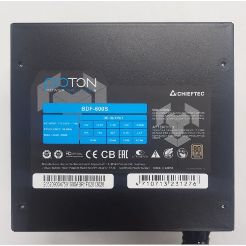 Купить Блок питания CHIEFTEC Proton 600W (BDF-600S) (Восстановлено продавцом, 728621) с проверкой совместимости: обзор, характеристики, цена в Киеве, Днепре, Одессе, Харькове, Украине | интернет-магазин TELEMART.UA фото