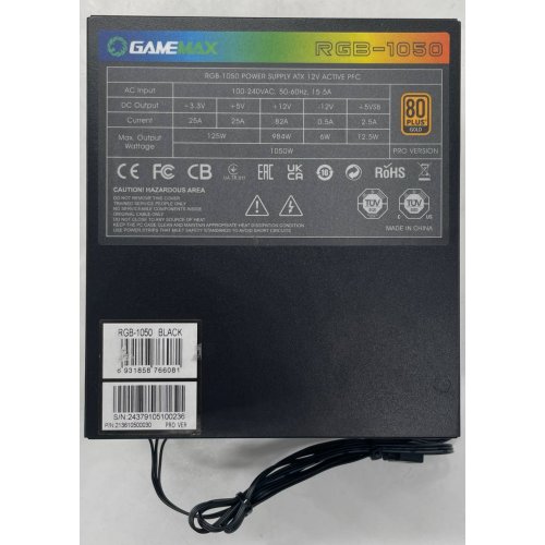 Блок живлення GAMEMAX RGB1050 PRO 1050W (RGB1050 PRO) (Відновлено продавцем, 728812) купити з перевіркою сумісності: огляд, характеристики, ціна у Києві, Львові, Вінниці, Хмельницькому, Івано-Франківську, Україні | інтернет-магазин TELEMART.UA фото