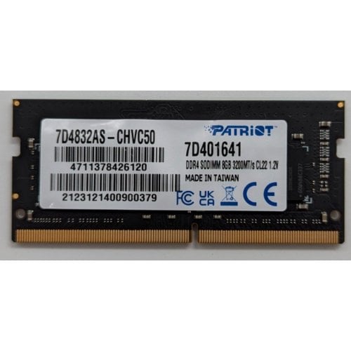 Купить Озу Patriot SODIMM DDR4 8GB 3200Mhz (7D4832AS-CHVC50) (Восстановлено продавцом, 729421) с проверкой совместимости: обзор, характеристики, цена в Киеве, Днепре, Одессе, Харькове, Украине | интернет-магазин TELEMART.UA фото