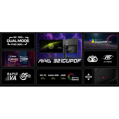 Купити Монітор MSI 31.5" MAG 321CUPDF Black - ціна в Києві, Львові, Вінниці, Хмельницькому, Франківську, Україні | інтернет-магазин TELEMART.UA фото