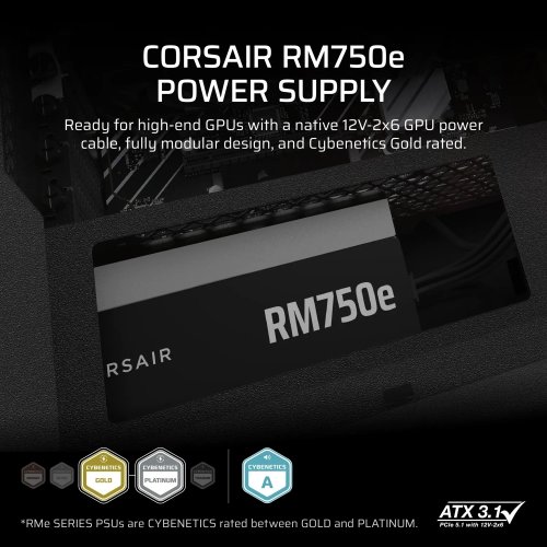 Блок живлення Corsair RM750e 750W (CP-9020295-EU) купити з перевіркою сумісності: огляд, характеристики, ціна у Києві, Львові, Вінниці, Хмельницькому, Івано-Франківську, Україні | інтернет-магазин TELEMART.UA фото