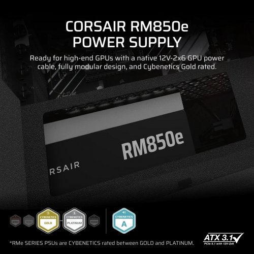 Блок живлення Corsair RM850e 850W (CP-9020296-EU) купити з перевіркою сумісності: огляд, характеристики, ціна у Києві, Львові, Вінниці, Хмельницькому, Івано-Франківську, Україні | інтернет-магазин TELEMART.UA фото