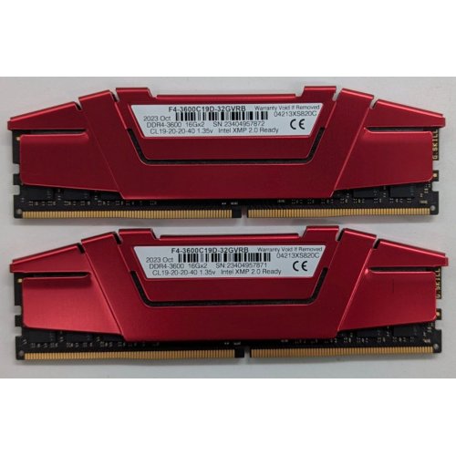 Купить Озу G.Skill DDR4 32GB (2x16GB) 3600Mhz Ripjaws V Red (F4-3600C19D-32GVRB) (Восстановлено продавцом, 729740) с проверкой совместимости: обзор, характеристики, цена в Киеве, Днепре, Одессе, Харькове, Украине | интернет-магазин TELEMART.UA фото