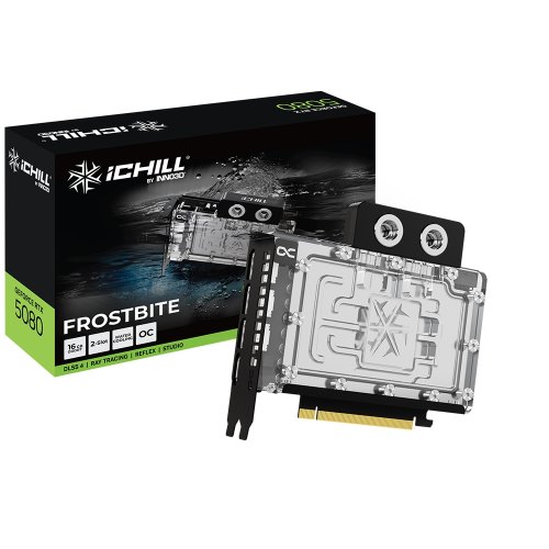 Відеокарта Inno3D GeForce RTX 5080 iCHILL FROSTBITE 16384MB (C50803-16D7X-1760FB) купити з перевіркою сумісності: огляд, характеристики, ціна у Києві, Львові, Вінниці, Хмельницькому, Івано-Франківську, Україні | інтернет-магазин TELEMART.UA фото