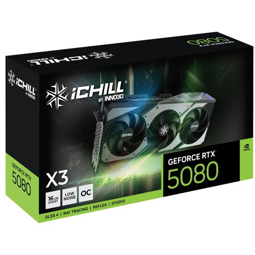 Відеокарта Inno3D GeForce RTX 5080 iCHILL X3 16384MB (C50803-16D7X-176069H) купити з перевіркою сумісності: огляд, характеристики, ціна у Києві, Львові, Вінниці, Хмельницькому, Івано-Франківську, Україні | інтернет-магазин TELEMART.UA фото