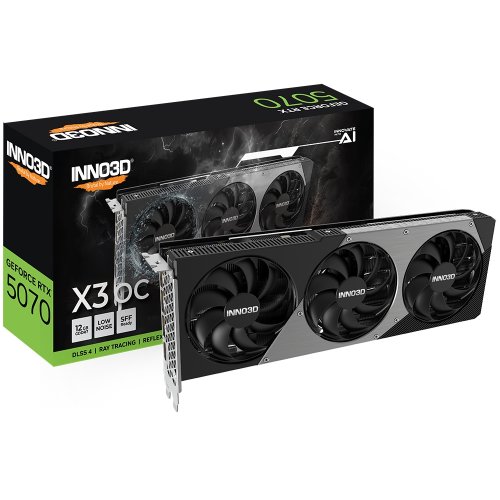 Відеокарта Inno3D GeForce RTX 5070 X3 OC 12288MB (N50703-12D7X-195064L) купити з перевіркою сумісності: огляд, характеристики, ціна у Києві, Львові, Вінниці, Хмельницькому, Івано-Франківську, Україні | інтернет-магазин TELEMART.UA фото