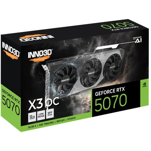 Відеокарта Inno3D GeForce RTX 5070 X3 OC 12288MB (N50703-12D7X-195064L) купити з перевіркою сумісності: огляд, характеристики, ціна у Києві, Львові, Вінниці, Хмельницькому, Івано-Франківську, Україні | інтернет-магазин TELEMART.UA фото