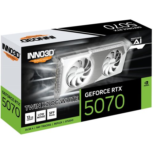 Відеокарта Inno3D GeForce RTX 5070 TWIN X2 OC WHITE 12288MB (N50702-12D7X-195064W) купити з перевіркою сумісності: огляд, характеристики, ціна у Києві, Львові, Вінниці, Хмельницькому, Івано-Франківську, Україні | інтернет-магазин TELEMART.UA фото