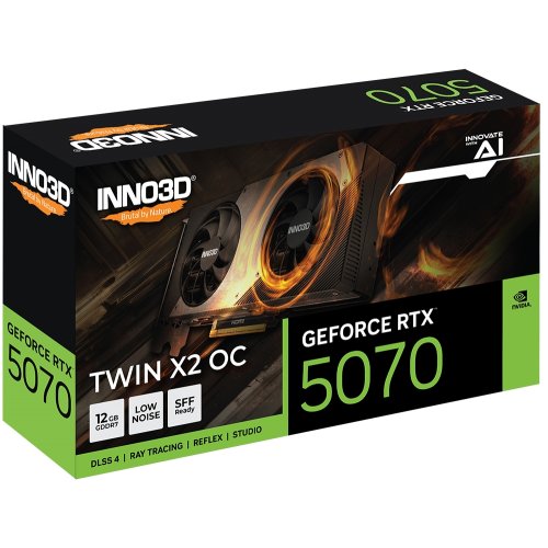 Відеокарта Inno3D GeForce RTX 5070 TWIN X2 OC 12288MB (N50702-12D7X-195064N) купити з перевіркою сумісності: огляд, характеристики, ціна у Києві, Львові, Вінниці, Хмельницькому, Івано-Франківську, Україні | інтернет-магазин TELEMART.UA фото