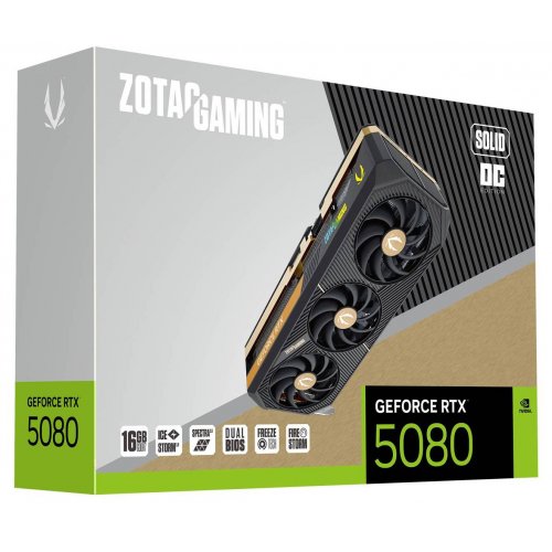 Купить Видеокарта Zotac GeForce RTX 5080 GAMING SOLID OC 16384MB (ZT-B50800J-10P) с проверкой совместимости: обзор, характеристики, цена в Киеве, Днепре, Одессе, Харькове, Украине | интернет-магазин TELEMART.UA фото