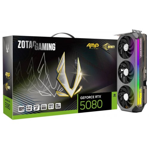 Купить Видеокарта Zotac GeForce RTX 5080 GAMING AMP Extreme INFINITY 16384MB (ZT-B50800B-10P) с проверкой совместимости: обзор, характеристики, цена в Киеве, Днепре, Одессе, Харькове, Украине | интернет-магазин TELEMART.UA фото