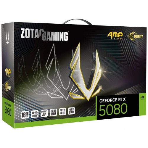 Купить Видеокарта Zotac GeForce RTX 5080 GAMING AMP Extreme INFINITY 16384MB (ZT-B50800B-10P) с проверкой совместимости: обзор, характеристики, цена в Киеве, Днепре, Одессе, Харькове, Украине | интернет-магазин TELEMART.UA фото