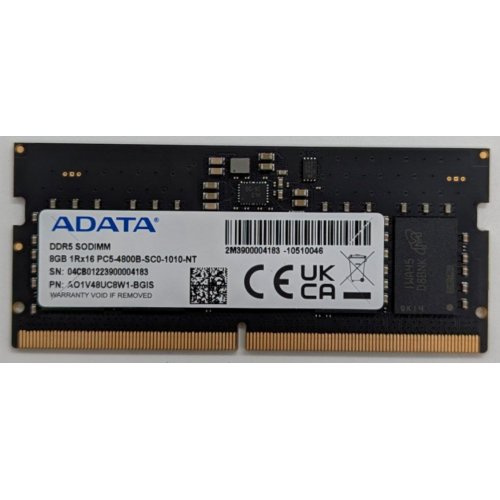 Озп ADATA SODIMM DDR5 8GB 4800MHz (AO1V48UC8W1-BGIS) (Відновлено продавцем, 733343) купити з перевіркою сумісності: огляд, характеристики, ціна у Києві, Львові, Вінниці, Хмельницькому, Івано-Франківську, Україні | інтернет-магазин TELEMART.UA фото