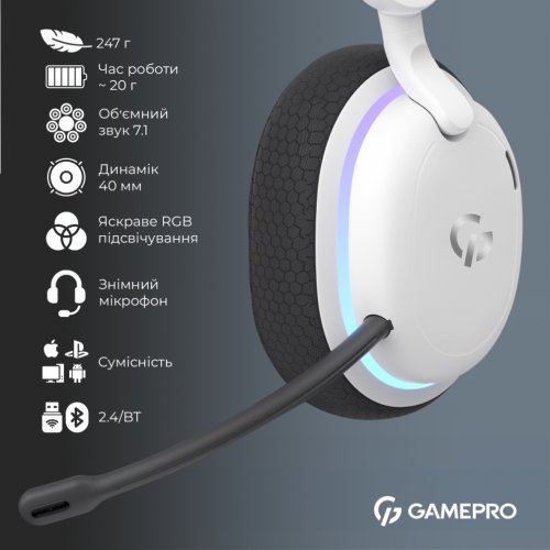 Купити Навушники GamePro Asgard Bragi RGB (HSW250W) White - ціна в Києві, Львові, Вінниці, Хмельницькому, Франківську, Україні | інтернет-магазин TELEMART.UA фото