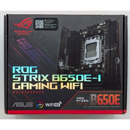 Купить Материнская плата Asus ROG STRIX B650E-I GAMING WIFI (sAM5, AMD B650) (Восстановлено продавцом, 733488) с проверкой совместимости: обзор, характеристики, цена в Киеве, Днепре, Одессе, Харькове, Украине | интернет-магазин TELEMART.UA фото