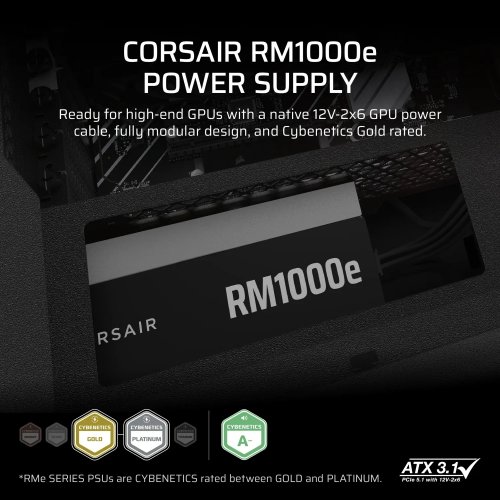 Блок живлення Corsair RM1000e 1000W (CP-9020297-EU) купити з перевіркою сумісності: огляд, характеристики, ціна у Києві, Львові, Вінниці, Хмельницькому, Івано-Франківську, Україні | інтернет-магазин TELEMART.UA фото