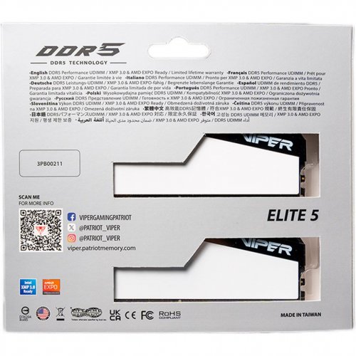 ОЗП Patriot DDR5 32GB (2x16GB) 5600Mhz Viper Elite 5 (VEB532G5636KW) купити з перевіркою сумісності: огляд, характеристики, ціна у Києві, Львові, Вінниці, Хмельницькому, Івано-Франківську, Україні | інтернет-магазин TELEMART.UA фото