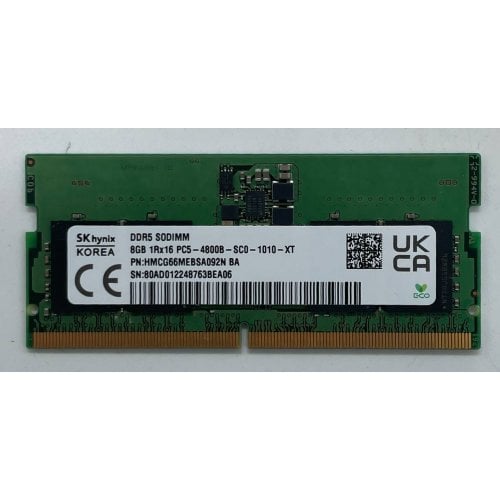 Озп Hynix SODIMM DDR5 8GB 4800 MHz (HMCG66MEBSA092N) (Відновлено продавцем, 734505) купити з перевіркою сумісності: огляд, характеристики, ціна у Києві, Львові, Вінниці, Хмельницькому, Івано-Франківську, Україні | інтернет-магазин TELEMART.UA фото