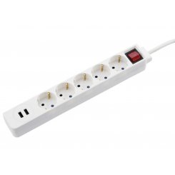 Мережевий фільтр Hama 1.5 м 5 розеток + 2 USB (00137350) White