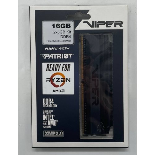 Озп Patriot DDR4 16GB (2x8GB) 4000Mhz Viper 4 Blackout (PVB416G400C9K) (Відновлено продавцем, 735045) купити з перевіркою сумісності: огляд, характеристики, ціна у Києві, Львові, Вінниці, Хмельницькому, Івано-Франківську, Україні | інтернет-магазин TELEMART.UA фото