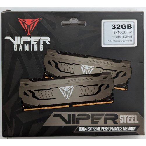 Озп Patriot DDR4 32GB (2x16GB) 3600Mhz Viper Steel (PVS432G360C8K) (Відновлено продавцем, 736397) купити з перевіркою сумісності: огляд, характеристики, ціна у Києві, Львові, Вінниці, Хмельницькому, Івано-Франківську, Україні | інтернет-магазин TELEMART.UA фото